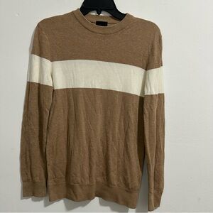 H&M Mens Brown & White Stripe Cotton Blend Knit Sweater Long Sleeve Size S